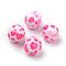 Opaque Printed Acrylic Beads, Round with Heart Pattern, Hot Pink, 10x9.5mm, Hole: 2mm