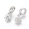 Brass Micro Pave Clear Cubic Zirconia European Dangle Charms ZIRC-G153-13P-2