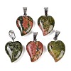 Natural Unakite Heart Pendants G-H073-03P-10-1