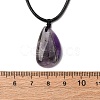 Natural & Synthetic Mixed Gemstone Teardrop Pendant Black Waxed Cord Adjustable Necklaces NJEW-G169-01-7
