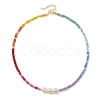 4mm Faceted Round Dyed Natural Agate & Carnelian & Green Aventurine & Aquamarine & Amethyst Beaded Chakra Necklaces NJEW-JN05111-4