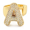 Brass Micro Pave Clear Cubic Zirconia Letter Open Cuff Ring for Women RJEW-M173-01G-A-2