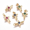 Brass Micro Pave Cubic Zirconia Tiny Cross Charms ZIRC-G168-54G-1