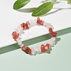Natural Carnelian(Dyed) & Rose Quartz Chips Beads Stretch Bracelet for Women BJEW-AL00003-17-2