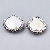 Flat Round Polymer Clay Rhinestone Natural Freshwater Shell Beads SHEL-R010-08-2