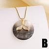 Summer Beach Brass & Natural Paua Shell Flat Round Pendant Necklaces for Women WG98B2F-01-1