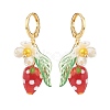 Lampwork Strawberry with Plastic Pearl Flower Dangle Leverback Earring X-EJEW-TA00130-2