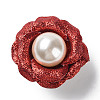 Flower Glitter Imitation Leather with Plastic Pearl Brooch Pin LS-JEWB-K013-02P-01-1