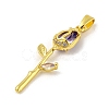 Rose Flower for Valentine's Day Golden Rack Plating Brass Micro Pave Cubic Zirconia Pendants KK-R153-01A-G-2