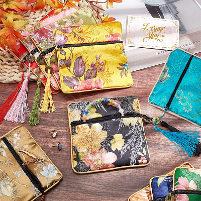 10Pcs 10 Colors Retro Square Cloth Zipper Pouches ABAG-PH0001-31-1