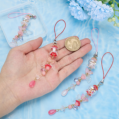 4Pcs 2 Style Acrylic & Glass Mobile Straps HJEW-WR00023-1