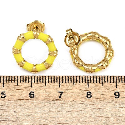 304 Stainless Steel Enamel Ring Stud Earrings EJEW-K268-16G-1