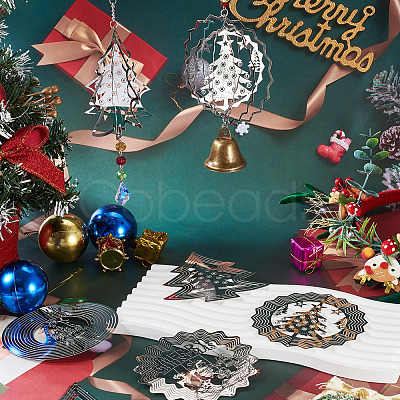 5Pcs 5 Styles Christmas 201 Stainless Steel Laser Cut Connector Charms STAS-TA0005-78-1