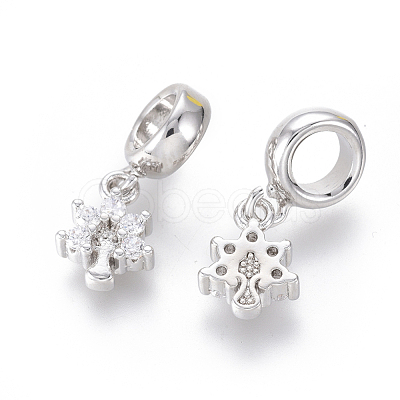 Brass Micro Pave Clear Cubic Zirconia European Dangle Charms ZIRC-G153-13P-1