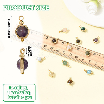 12Pcs 12 Styles Round Natural Mixed Gemstone Charms PALLOY-SW00151-1