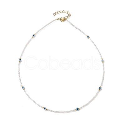 Lampwork Evil Eye & Glass Seed Beads Necklace with Real 18K Gold Plated 304 Stainless Steel Clasps NJEW-JN04597-05-1