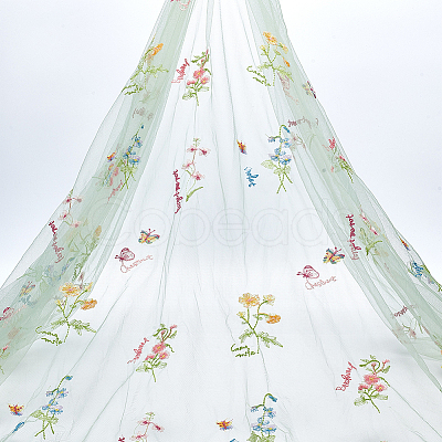 2 Yards Polyester Embroidery 3D Flower Mesh Fabrics DIY-WH0622-383E-1