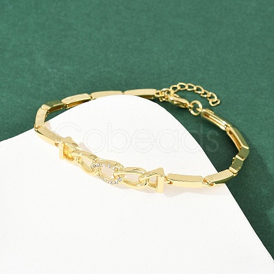 Brass Micro Pave Clear Cubic Zirconia Link Bracelets for Women BJEW-F504-05G-1