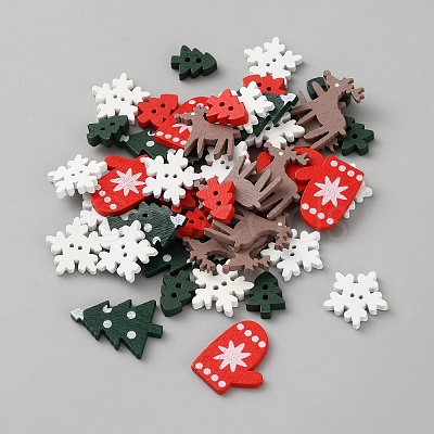 100Pcs Printed Wooden Buttone WOOD-WH0050-048-1