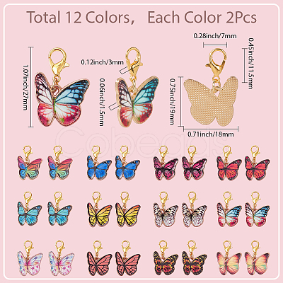 2Sets Butterfly Alloy Enamel Pendant Decorations HJEW-SC0002-16-1
