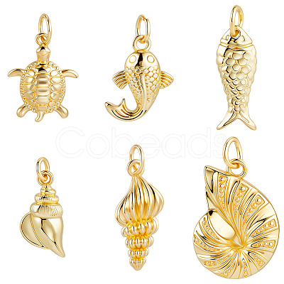 12Pcs 6 Styles Rack Plating Brass Pendants KK-BBC0023-99-1