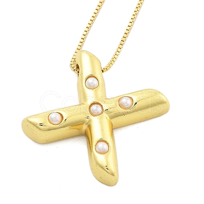 Brass & Plastic Pearl Letter Pendant Box Chain Necklaces for Women NJEW-U017-01G-24-1