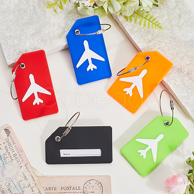 5Pcs 5 Colors Rectangle with Airplane Pattern Silicone Luggage Tag DIY-SP0002-77A-1
