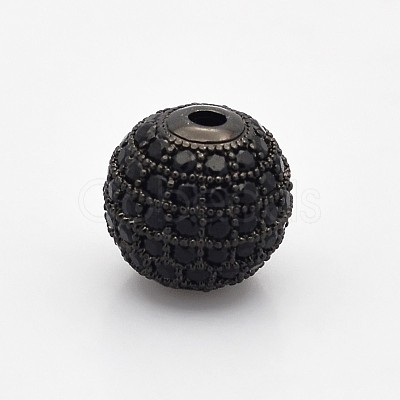 CZ Brass Micro Pave Grade AAA Gunmetal Color Cubic Zirconia Round Beads KK-O065-6mm-01B-NR-1