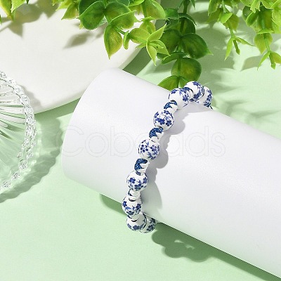 Handmade Flower Printed Porcelain Ceramic Braided Beaded Bracelets for Women BJEW-JB14194-1