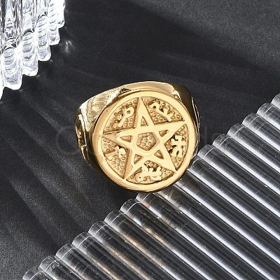 Round with Star 304 Stainless Steel Signet Rings for Unisex RJEW-Z076-07G-01-1