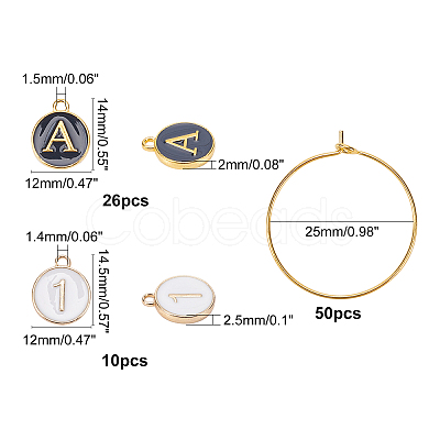 3 Sets 2 Style Alloy Enamel Charms Flat Round with Alphabet & Number ENAM-FH0001-14-1