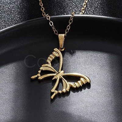 Hollow Butterfly 304 Stainless Steel Pendant Necklaces NJEW-M096-16G-1