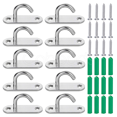 10Pcs Stainless Steel Heavy Duty Ceiling Hooks with Iron Screws and Plastic Anchors STAS-FH0002-54P-1