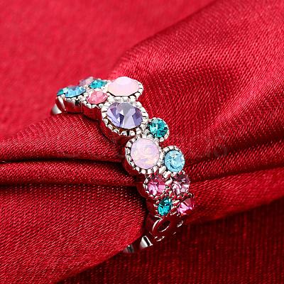 Graceful Brass Colorful Czech Rhinestone Finger Rings for Women RJEW-BB02271-6B-1