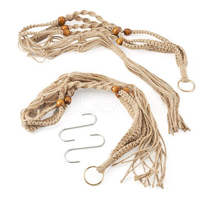 2Pcs Handmade Macrame Polyester with Wood Bead Plant Hanger AJEW-HS0001-47B-1