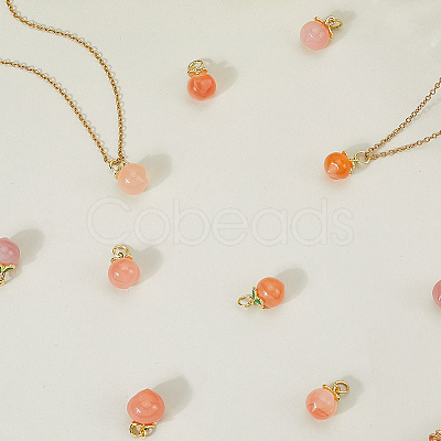 10Pcs Natural Agate Peach Charms with Brass Jump Rings G-BBC0001-62-1