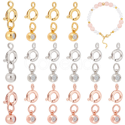 PandaHall Elite 30 Sets 3 Colors Brass Spring Ring Clasps and Silicone Beads KK-PH0004-79-1