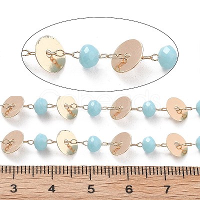 Handmade Brass & Glass Bead Flat Round Chains CHC-L051-06KCG-01-1