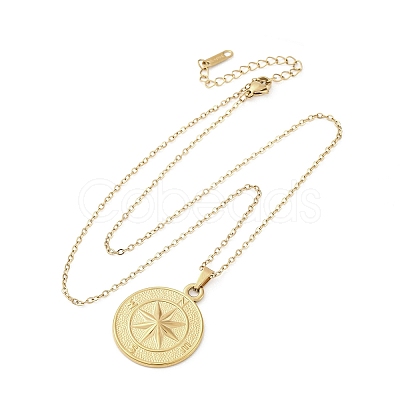 Compass 304 Stainless Steel Pendant Necklaces NJEW-M096-19G-1