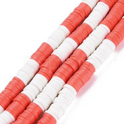 Fixed 2 Color Handmade Polymer Clay Bead Strands CLAY-S096-029M-1