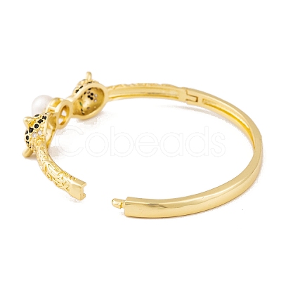 Leopard Brass Pave Green Cubic Zirconia Hinged Bangles for Women BJEW-S147-04G-1