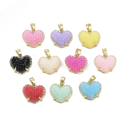 Druzy Resin Heart Pendants KK-R161-08G-1