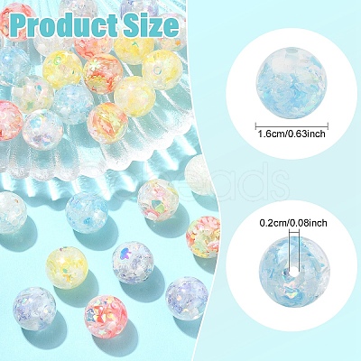 14Pcs 7 Colors Transparent Resin with Paillette Beads RESI-YW0006-12-1