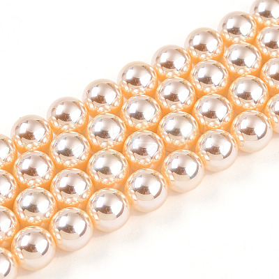 UV Plating Pearlized Glass Pearl Beads Strands GLAA-F128-01B-T8-1