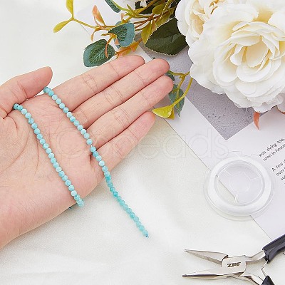 DIY Natural Amazonite Round Beaded Stretch Bracelet Making Kit G-FI0001-13-1