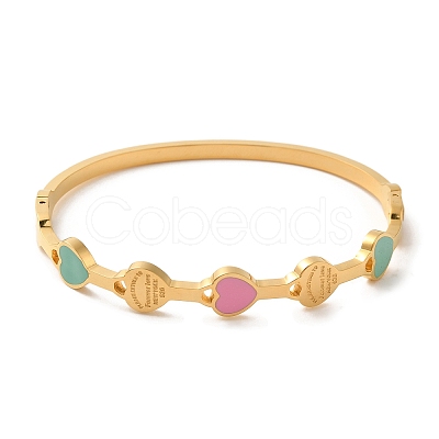Heart Enamel Vacuum Plating PVD Vacuum Plating 304 Stainless Steel Bangles for Women BJEW-F474-26G-1