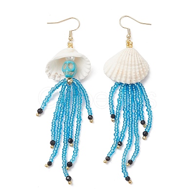 3 Pairs 304 Stainless Steel Dyed Synthetic Turquoise & Natural Black Onyx & Glass Seed Beaded Dangle Earrings EJEW-MZ00530-1