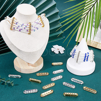 100Pcs 2 Colors Brass Crystal Rhinestone Spacer Bars ALRI-SC0001-61B-1