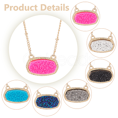 6Pcs 6 Colors Simulated Druzy Resin Oval Pendant Necklaces Set with Alloy Satellite Chains NJEW-AN0001-59-1