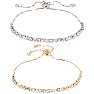 4Pcs 2 Colors Clear Cubic Zirconia Tennis Bracelet BJEW-HY0001-01-1